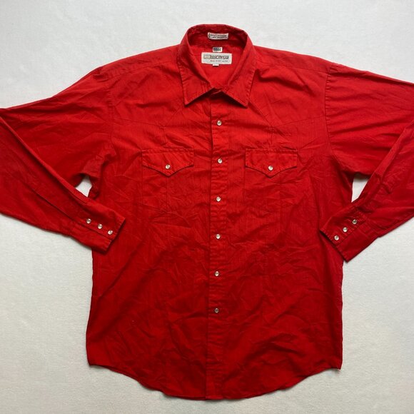 Vintage Ranchwear Pearl Snap Shirt Men's 16.5 /35 Red Long Sleeve Button Up - Picture 2 of 12